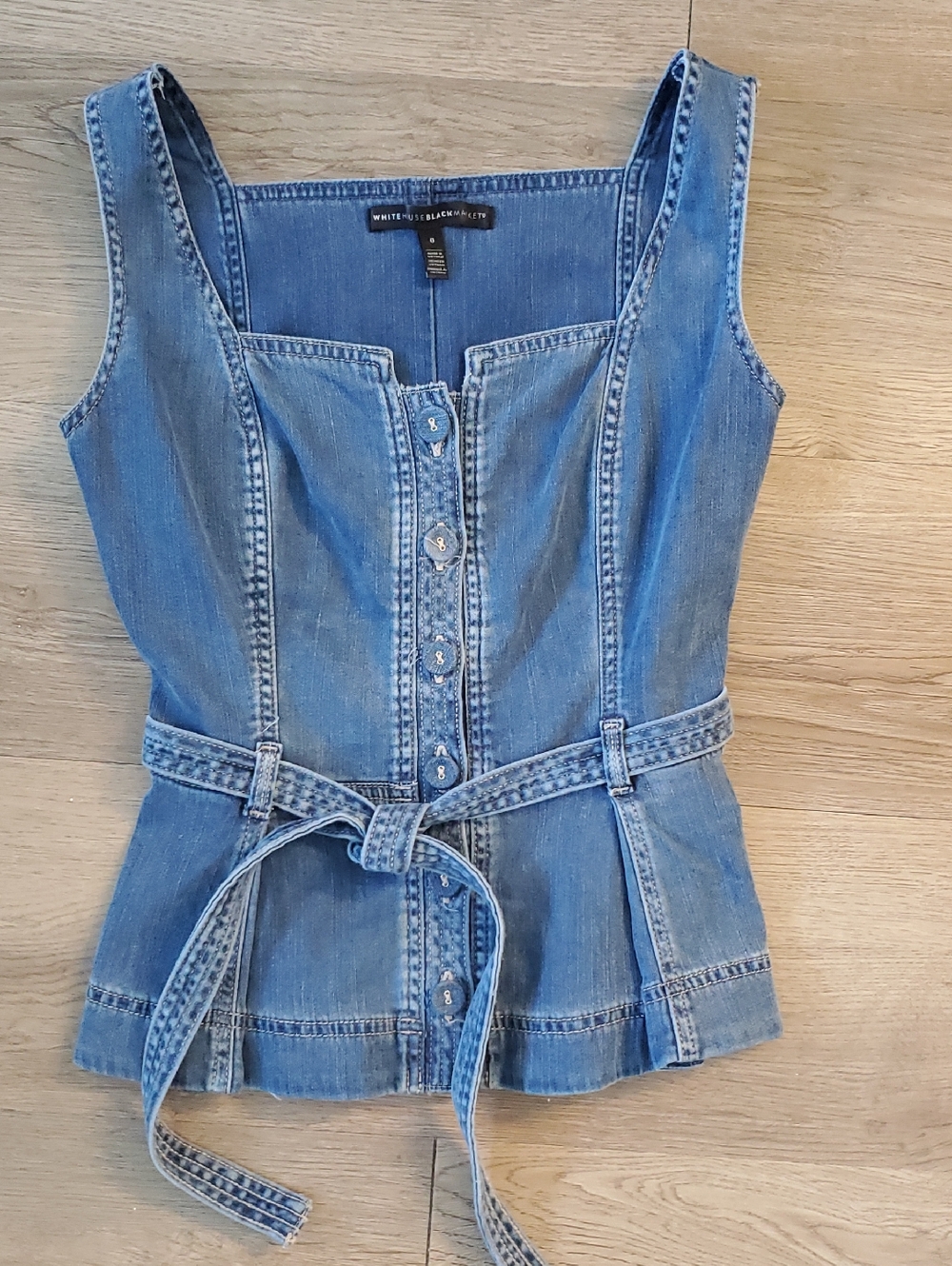 White House Black Market Light Blue Denim Button-Front Camisole with Belt